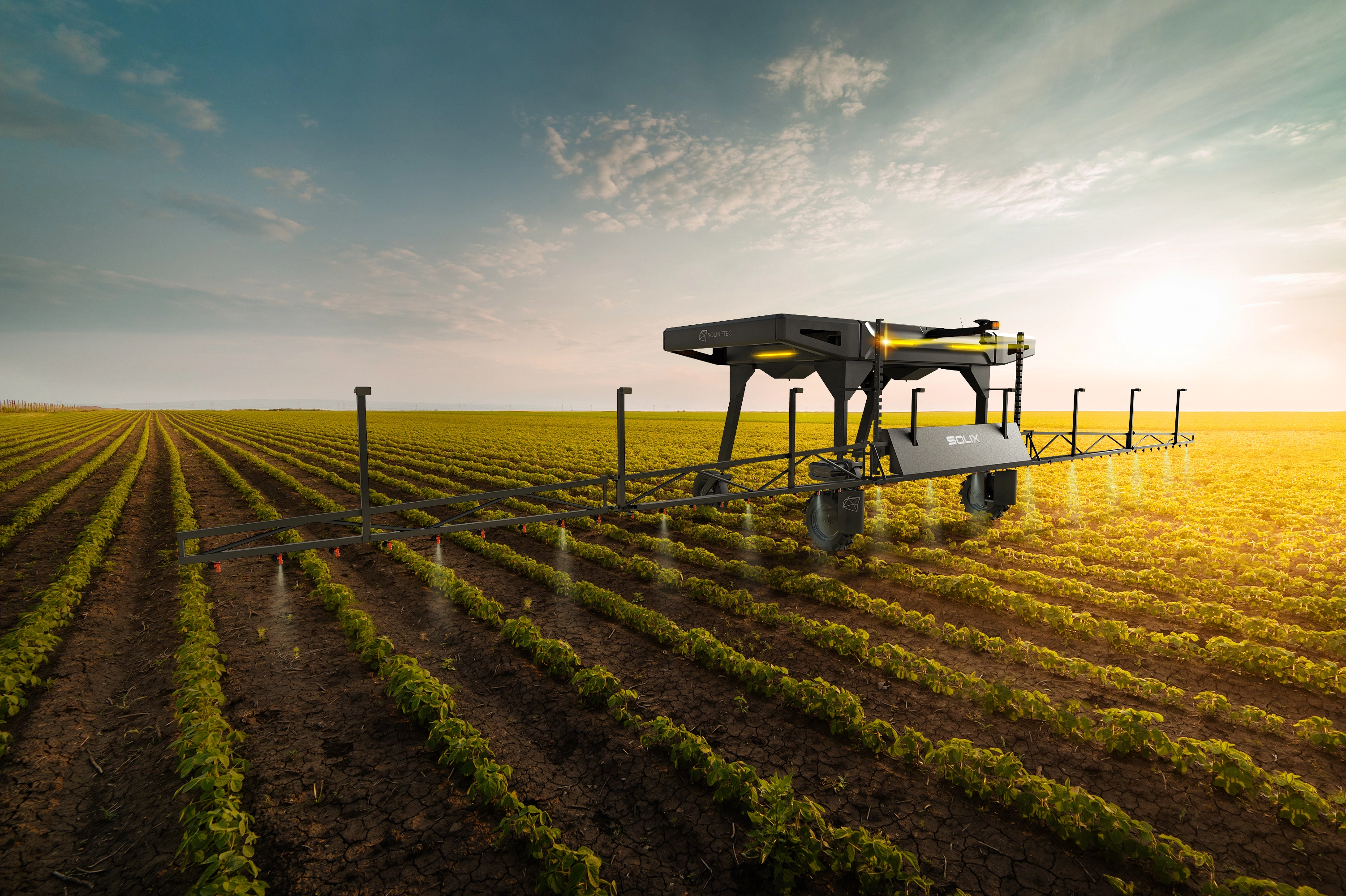 solix sprayer robot in soybean field